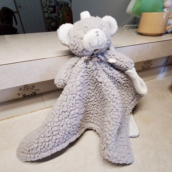 Blankets & Beyond Grey Bear White Pacifier Loop Baby Lovey Security Blanket Gray - Picture 1 of 10